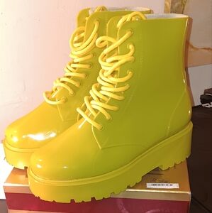 Asos Design Rubber Neon Yellow Lace Up Boots